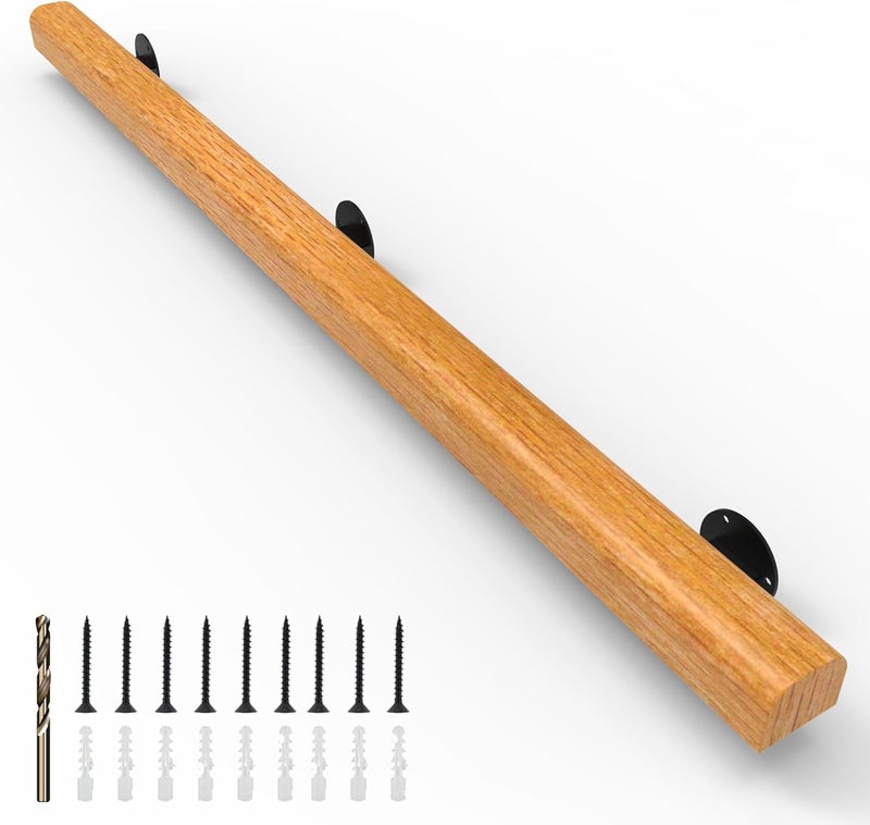 YEOOE 6FT Wood Stair Handrails Wall Mount, Hand Railings for Stairs Indoor Outdoor, Non-Slip Staircase Handrail for Corridor, Lofts, Patio, Kindergarten Guardrail (Size: 6ft) - Image 1